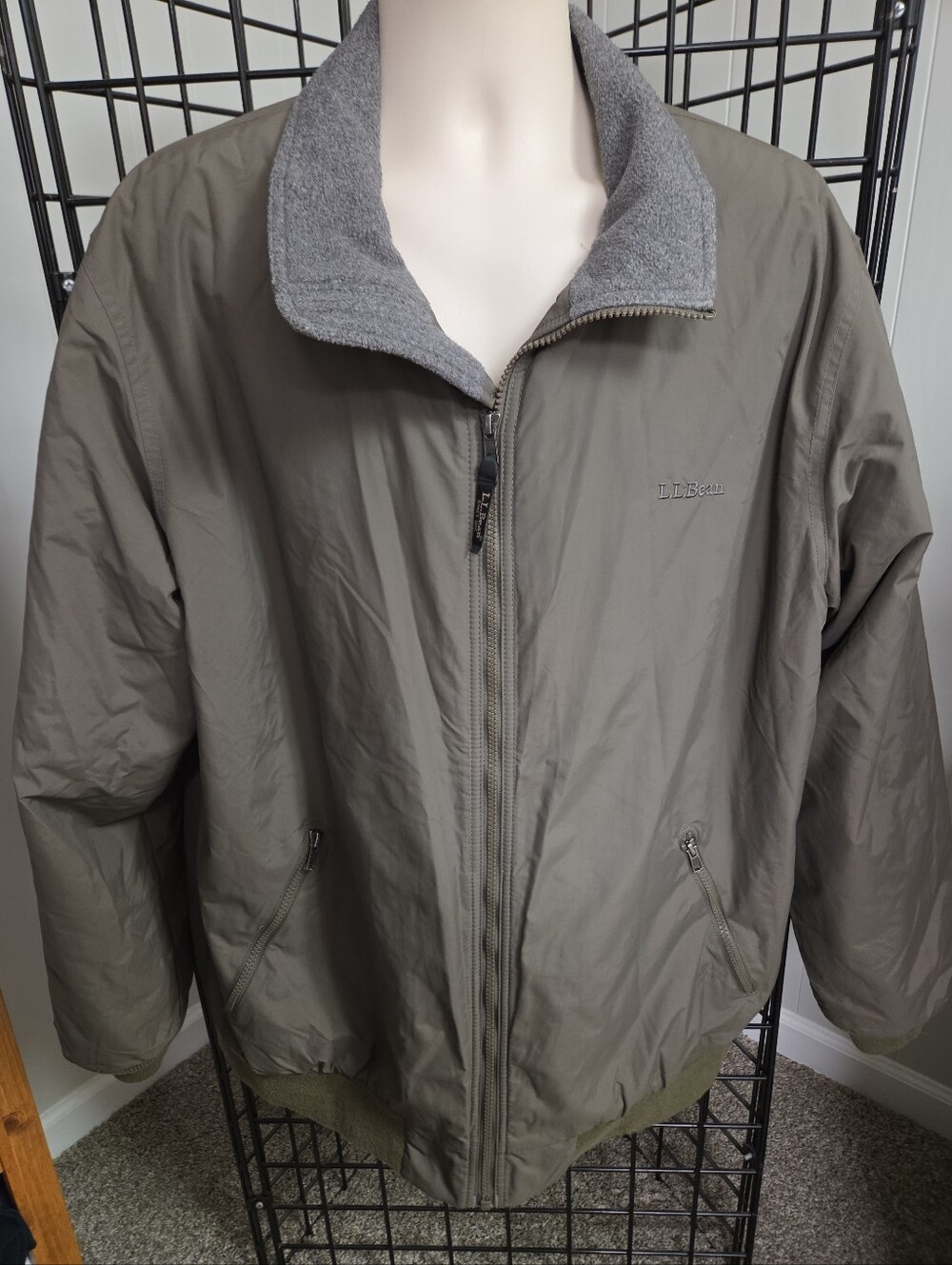LL Bean Warm Up Jacket Mens XLT Reg Olive Green Fleece Lined Thinsulate Bomber